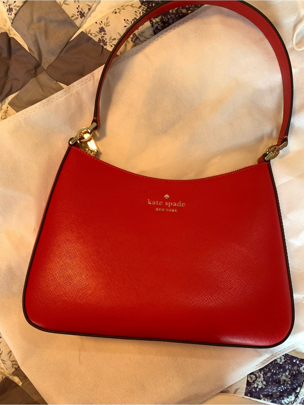 kate spade Ruby Red Saffiano Leather Shoulder Bag with Gold Hardware